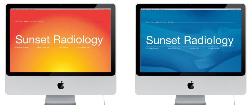 Sunset Radiology:  Website Time Dependant Graphic And Latest Scans Used As Backdrop
