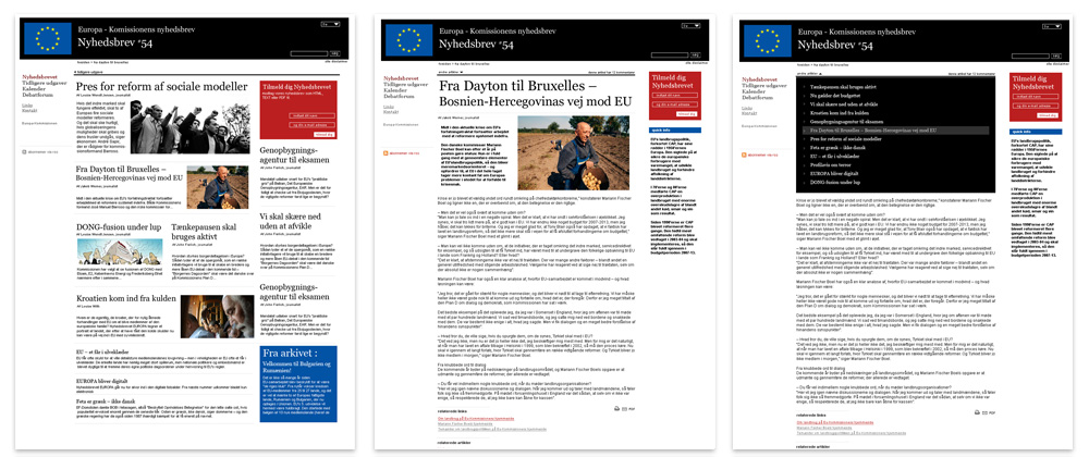 The European Commission:  website broadsheet overview artcile menus