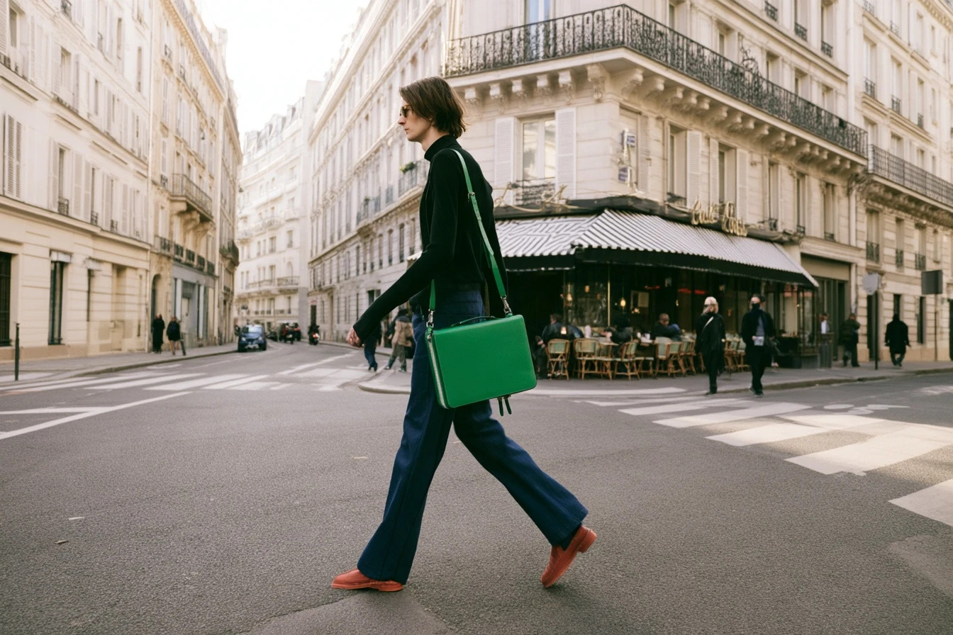 The Journalcase in green / Paris.