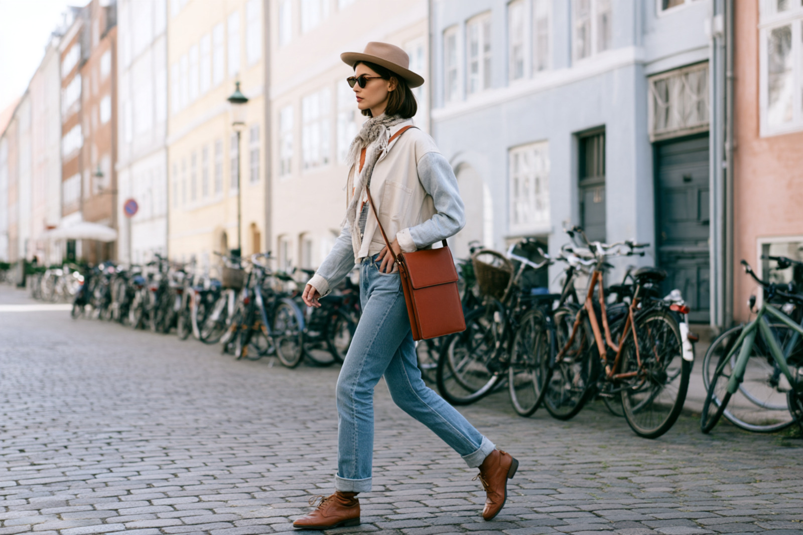 Shouldercase in Copenhagen / Bicycles and pastel facades.