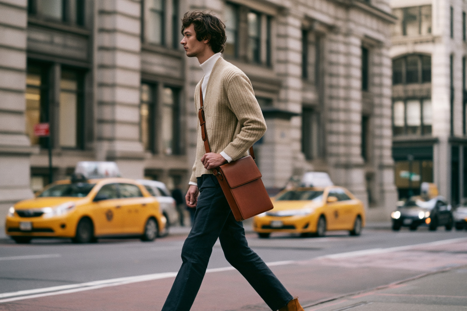 Shouldercase in Manhattan / Yellow cabs.