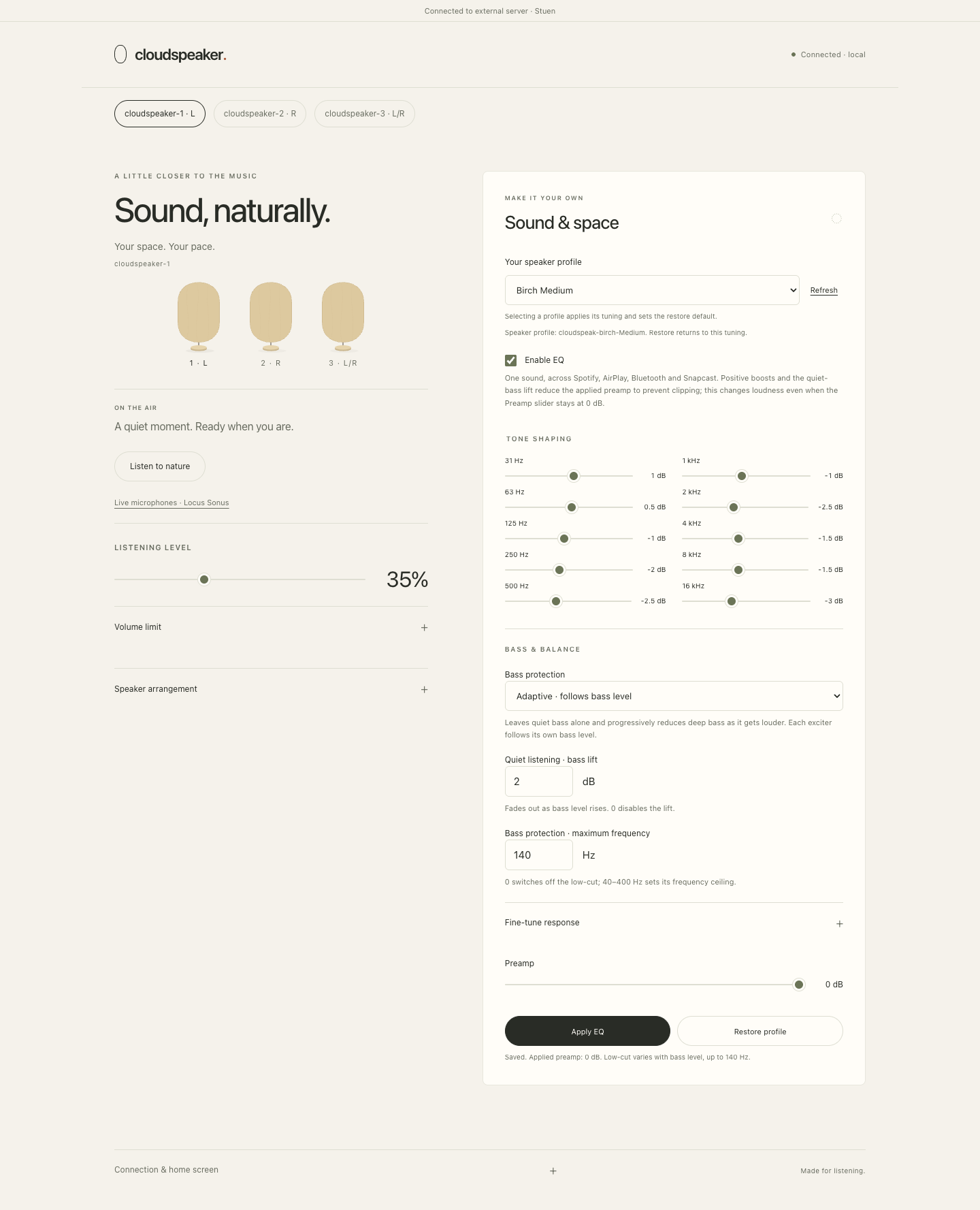 Three-speaker interface capture with L, R and L/R assignments