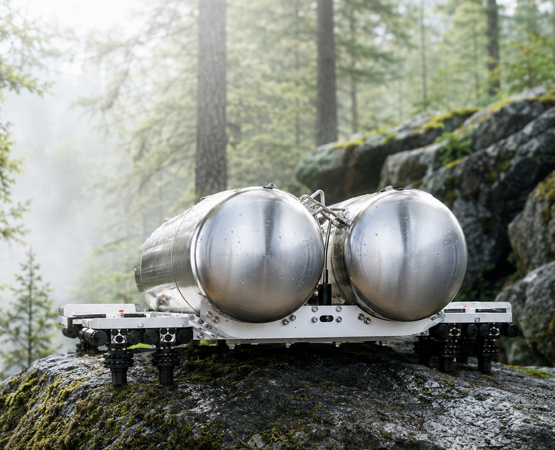 North Propulsion hardware in a forest