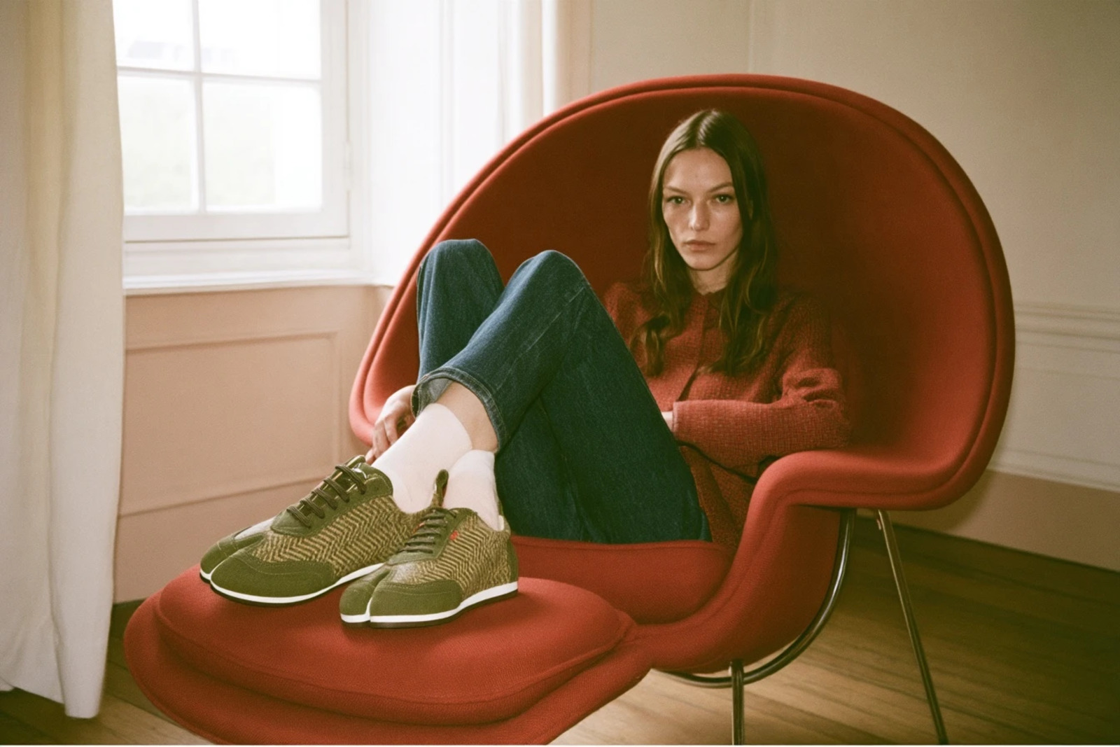 The herringbone colourway in a Womb chair.