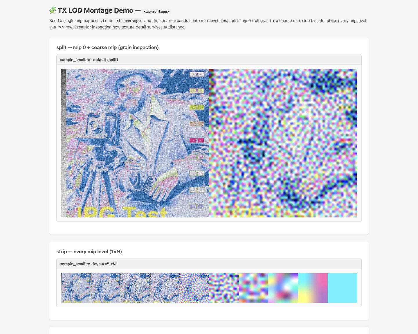 The ImageScaler montage demo: source images composed into 2×2 grids and strips server-side