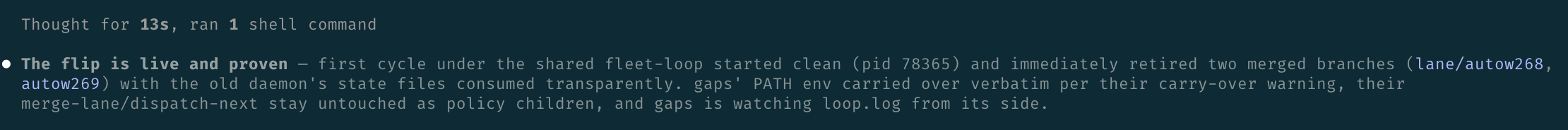 The changing session reports a clean first cycle and confirms that PATH was preserved in response to the warning.